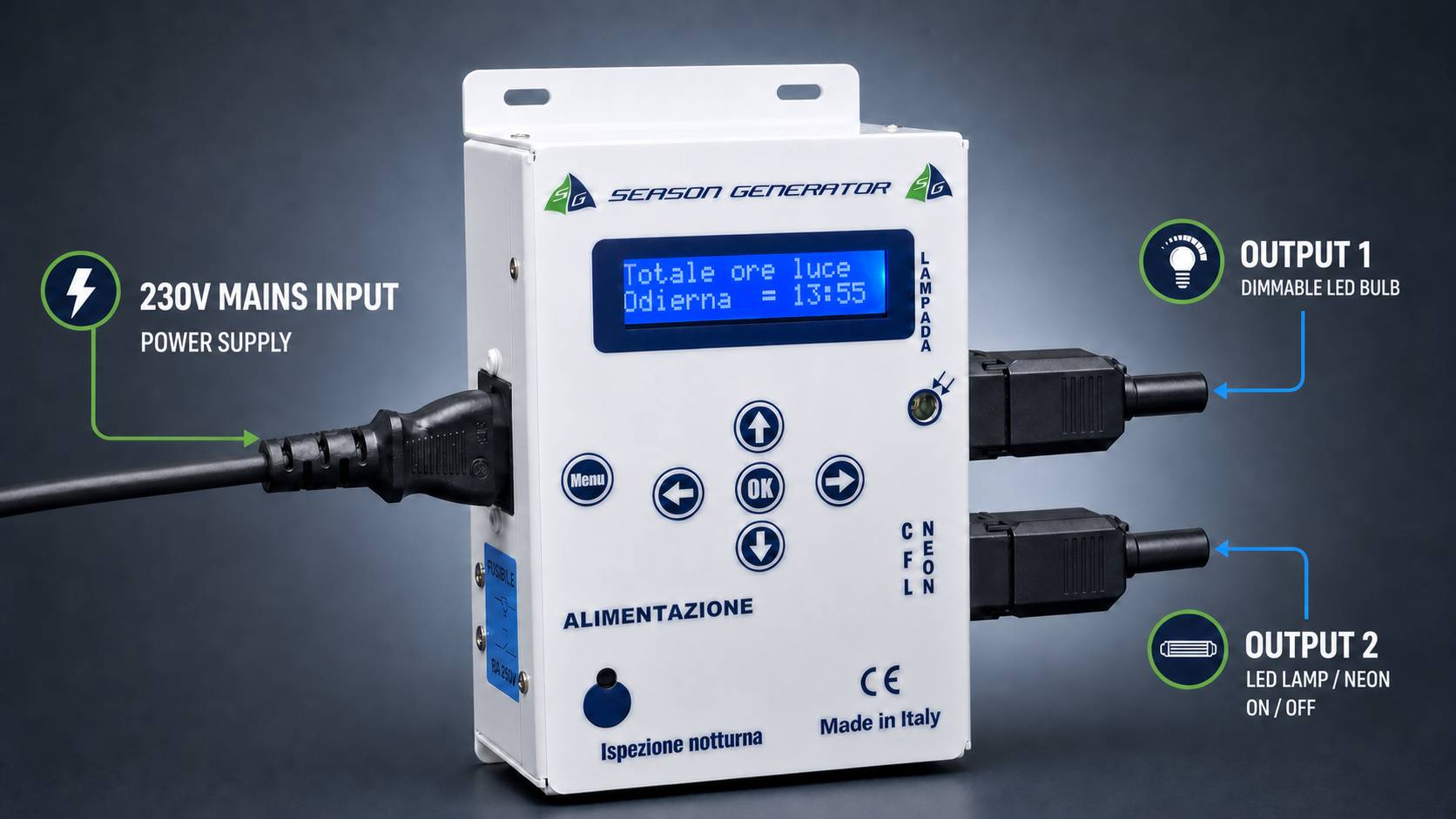 SOL-7000 con ingresso alimentazione e uscite luce DIMMWAY e ON OFF